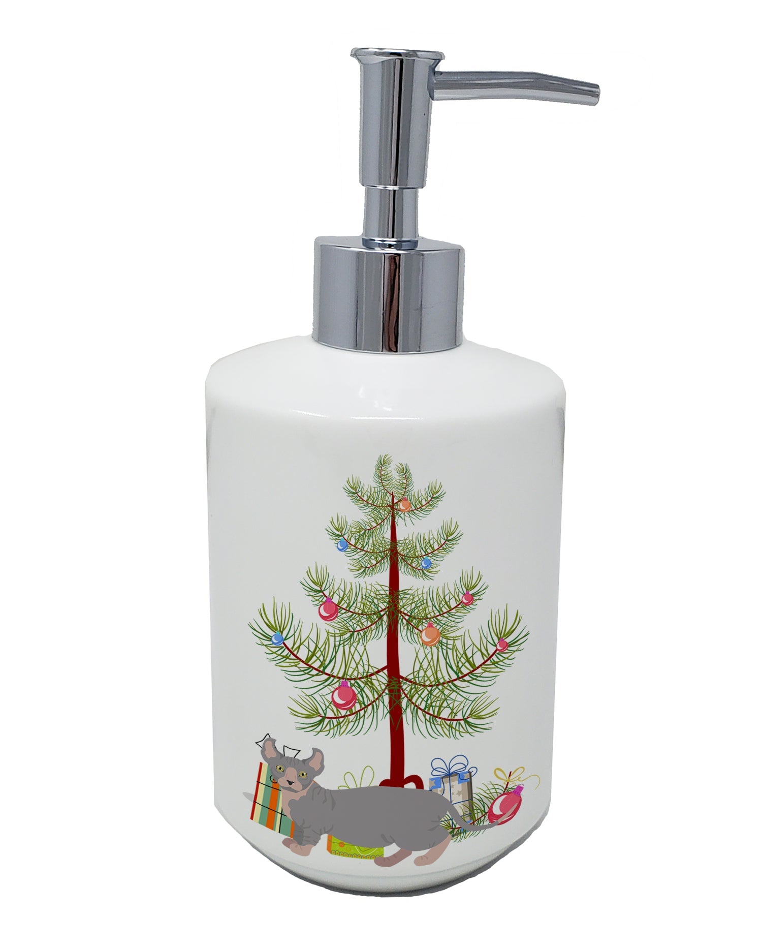 Dwelf Cat Christmas Ceramic Soap Dispenser , Empty Refillable Hand Soap Pump Bottle for Bathroom Kitchen
