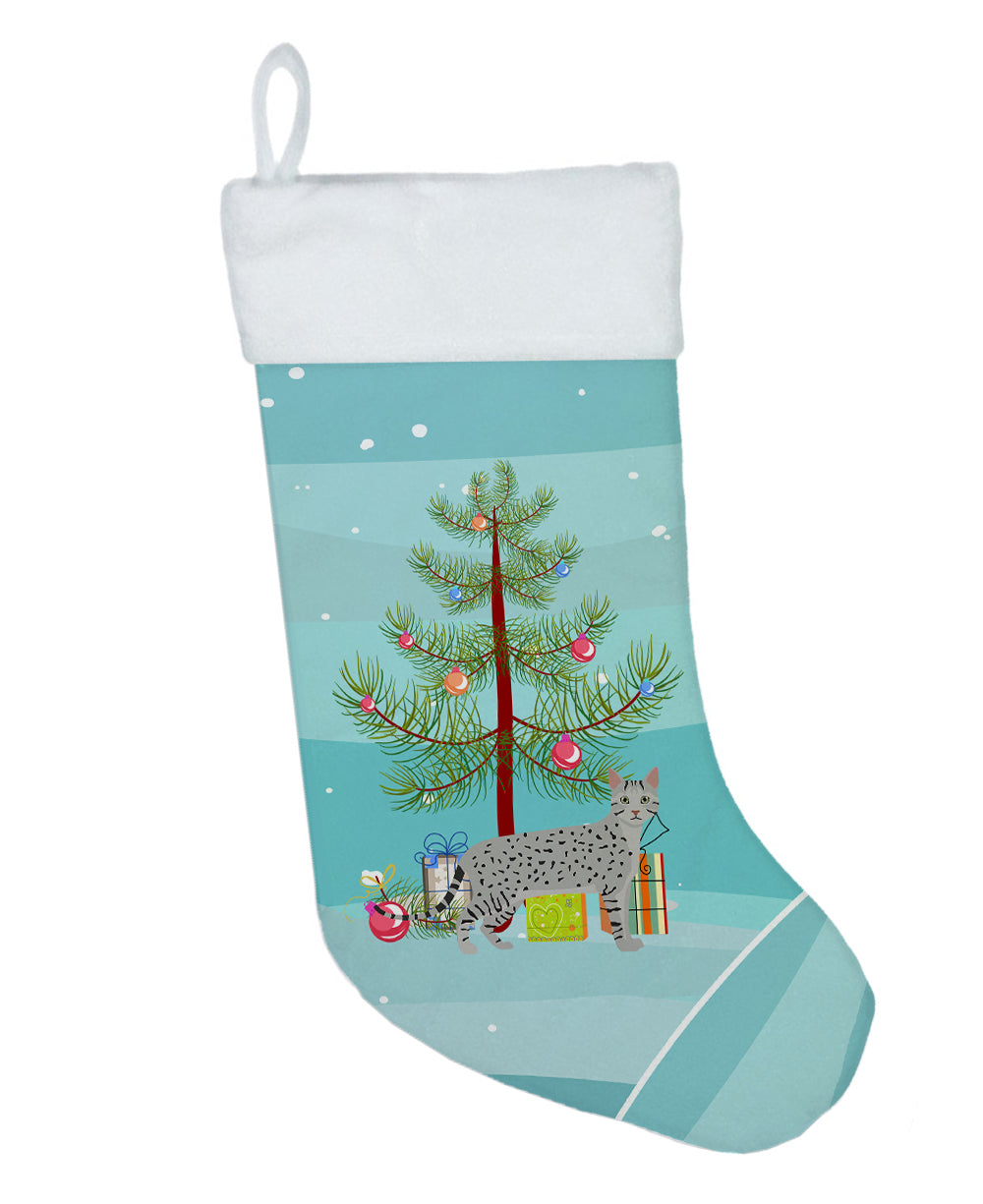 Egyptian Mau Cat Christmas Holiday Stocking Double-Sided Print, Polyester Suede,11x18, Made in USA