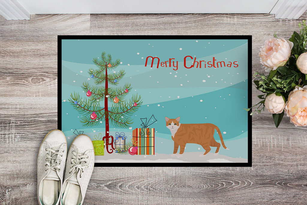 European Shorthair Cat Christmas Doormat Indoor Outdoor 18H X 27W Front Door Mat Rugs for Entryway, Non Slip Washable
