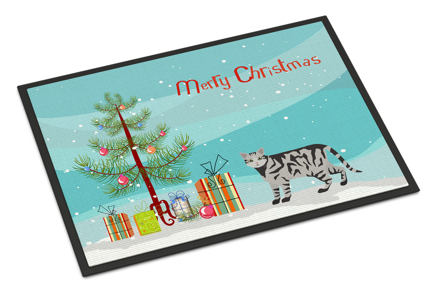 European Shorthair Cat Christmas Doormat Indoor Outdoor 18H X 27W Front Door Mat Rugs for Entryway, Non Slip Washable