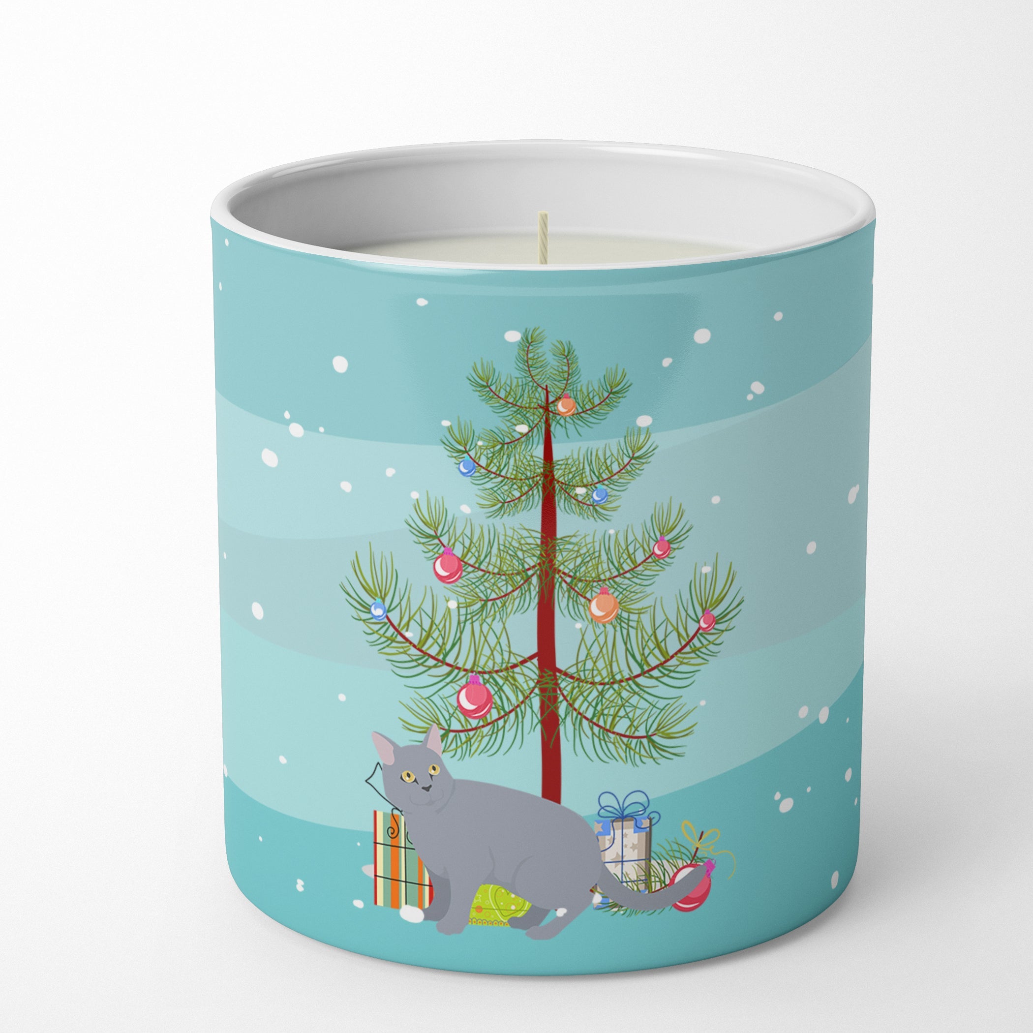 European Shorthair Cat Christmas Decorative Soy Candle Nature Soy Wax Essential Oil Home Decor Ideal for Bedroom Kitchen Bath Office Gift, 10 oz