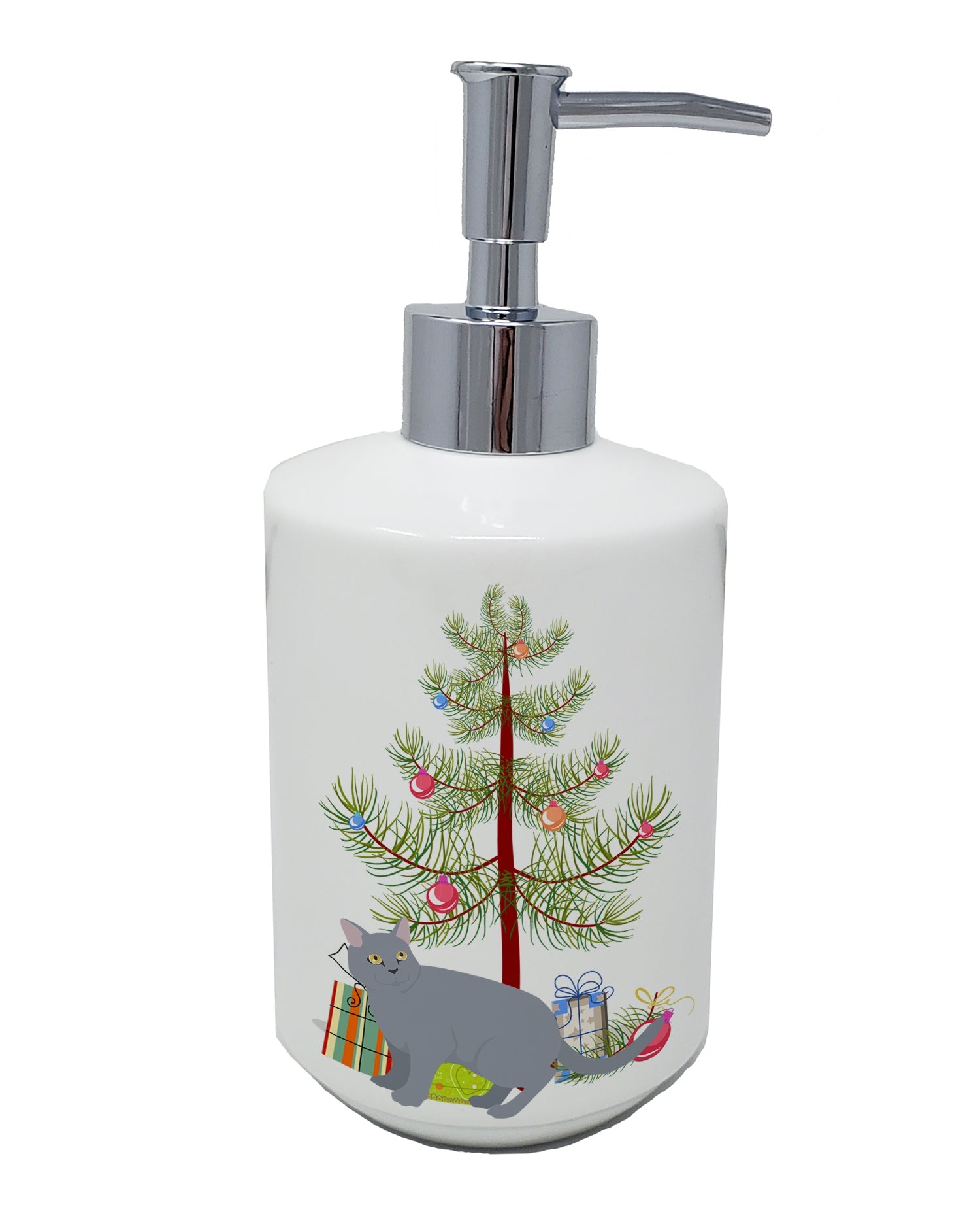 European Shorthair Cat Christmas Ceramic Soap Dispenser , Empty Refillable Hand Soap Pump Bottle for Bathroom Kitchen