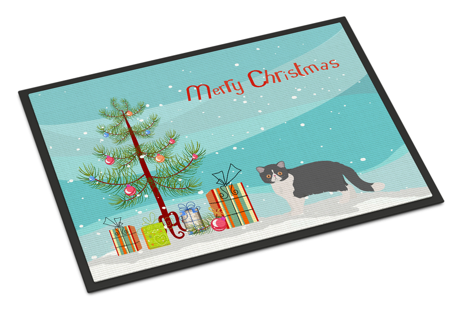 Exotic Shorthair Cat Christmas Doormat Indoor Outdoor 18H X 27W Front Door Mat Rugs for Entryway, Non Slip Washable