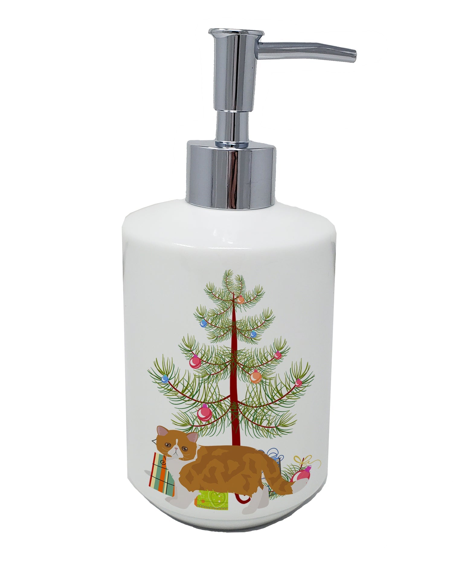 Exotic Shorthair Cat Christmas Ceramic Soap Dispenser , Empty Refillable Hand Soap Pump Bottle for Bathroom Kitchen