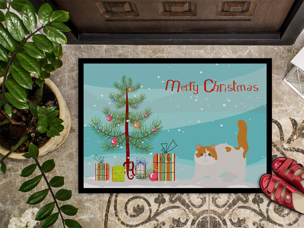 Exotic Shorthair Cat Christmas Doormat Indoor Outdoor 18H X 27W Front Door Mat Rugs for Entryway, Non Slip Washable