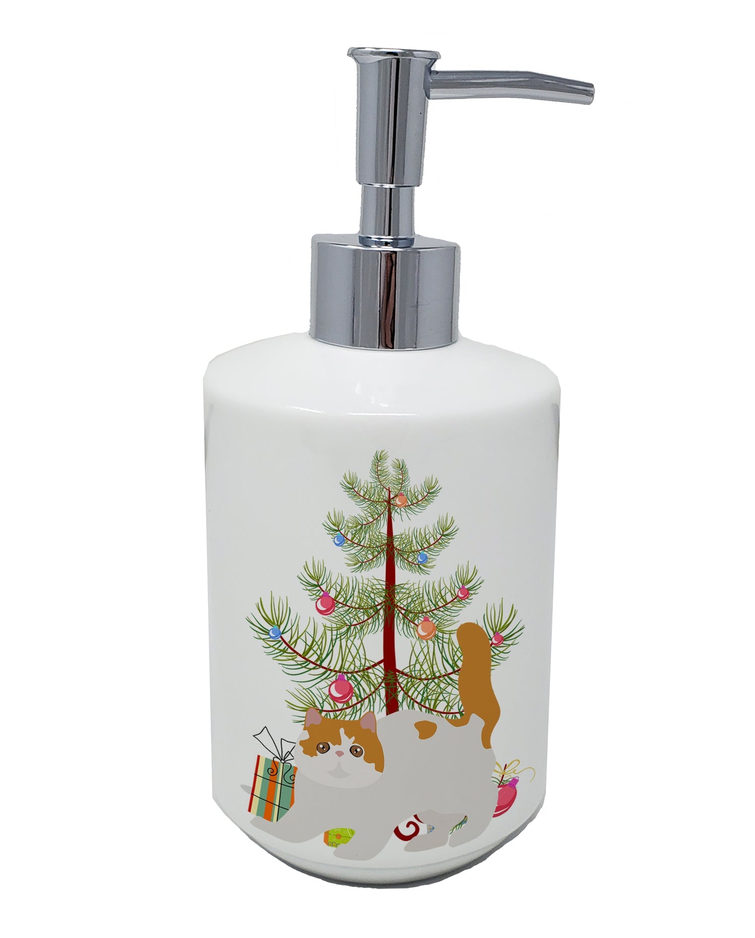 Exotic Shorthair Cat Christmas Ceramic Soap Dispenser , Empty Refillable Hand Soap Pump Bottle for Bathroom Kitchen