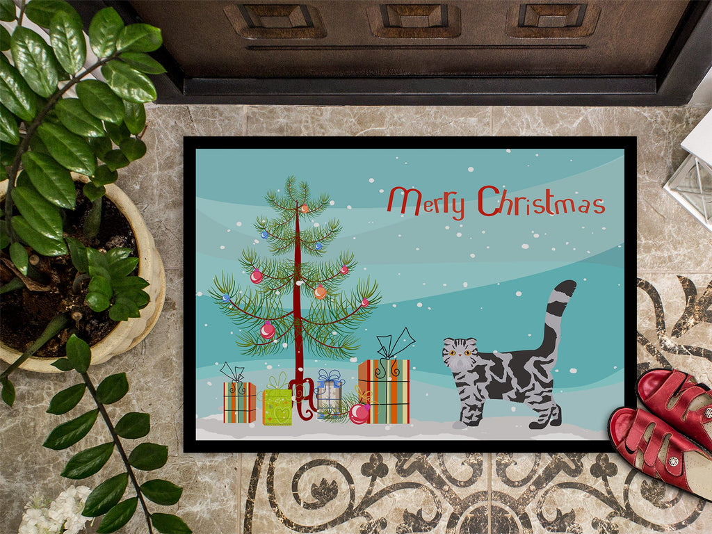 Foldex Exotic Fold Cat Christmas Doormat Indoor Outdoor 24H X 36W Front Door Mat Rugs for Entryway, Non Slip Washable Low Pile,