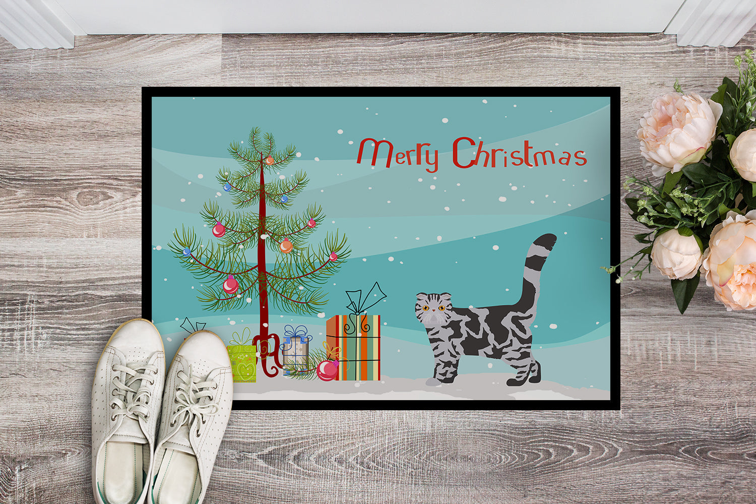Foldex Exotic Fold Cat Christmas Doormat Indoor Outdoor 18H X 27W Front Door Mat Rugs for Entryway, Non Slip Washable