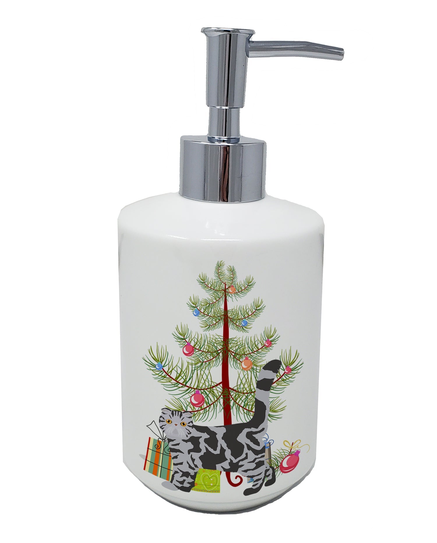 Foldex Exotic Fold Cat Christmas Ceramic Soap Dispenser , Empty Refillable Hand Soap Pump Bottle for Bathroom Kitchen