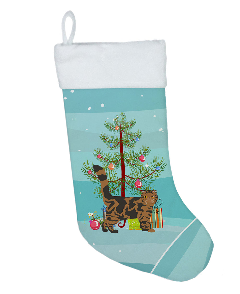 Foldex Exotic Fold Cat Christmas Holiday Stocking Double-Sided Print, Polyester Suede,11x18, Made in USA