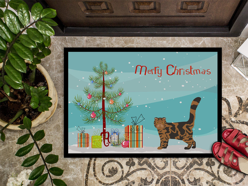 Foldex Exotic Fold Cat Christmas Doormat Indoor Outdoor 24H X 36W Front Door Mat Rugs for Entryway, Non Slip Washable Low Pile,