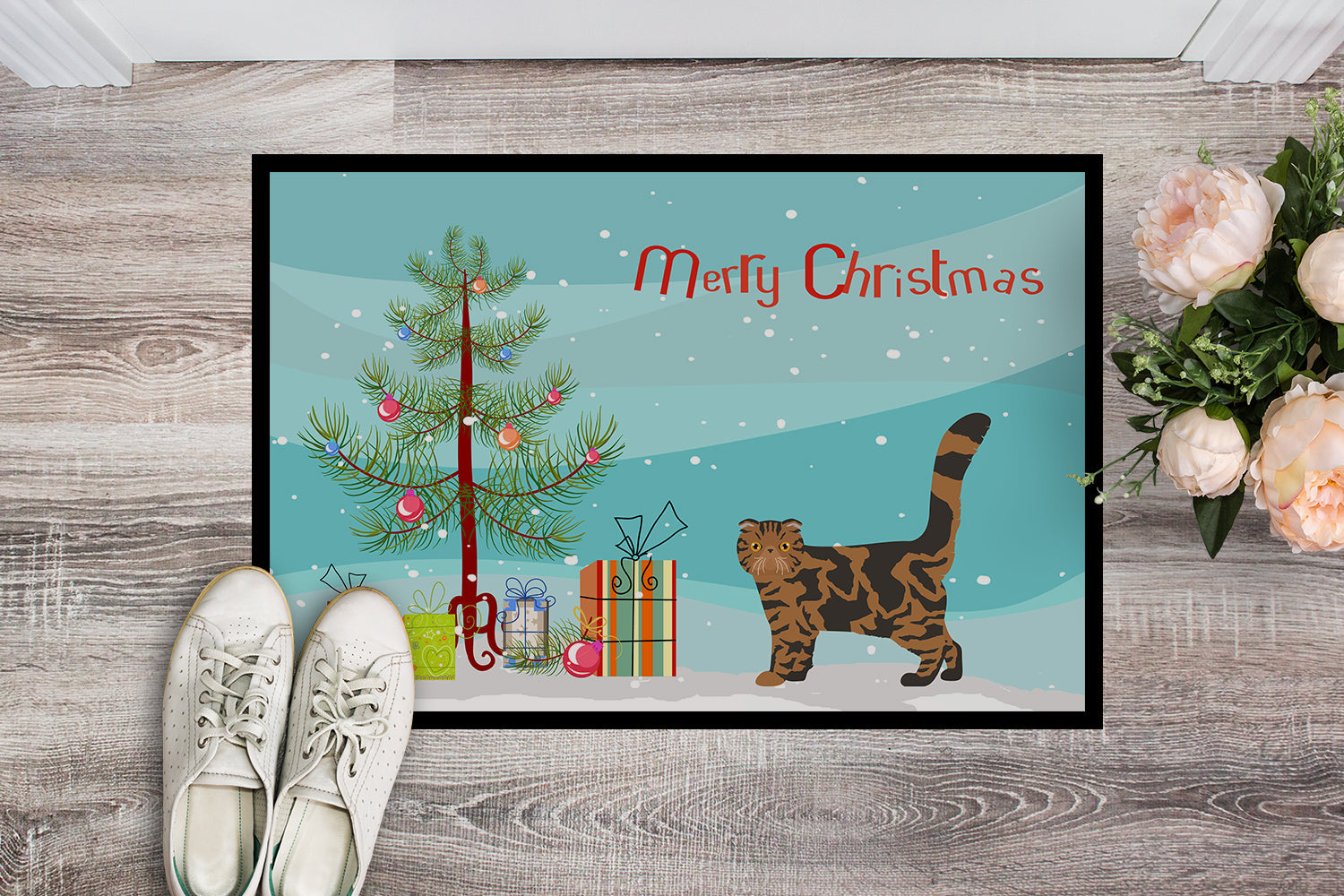 Foldex Exotic Fold Cat Christmas Doormat Indoor Outdoor 18H X 27W Front Door Mat Rugs for Entryway, Non Slip Washable