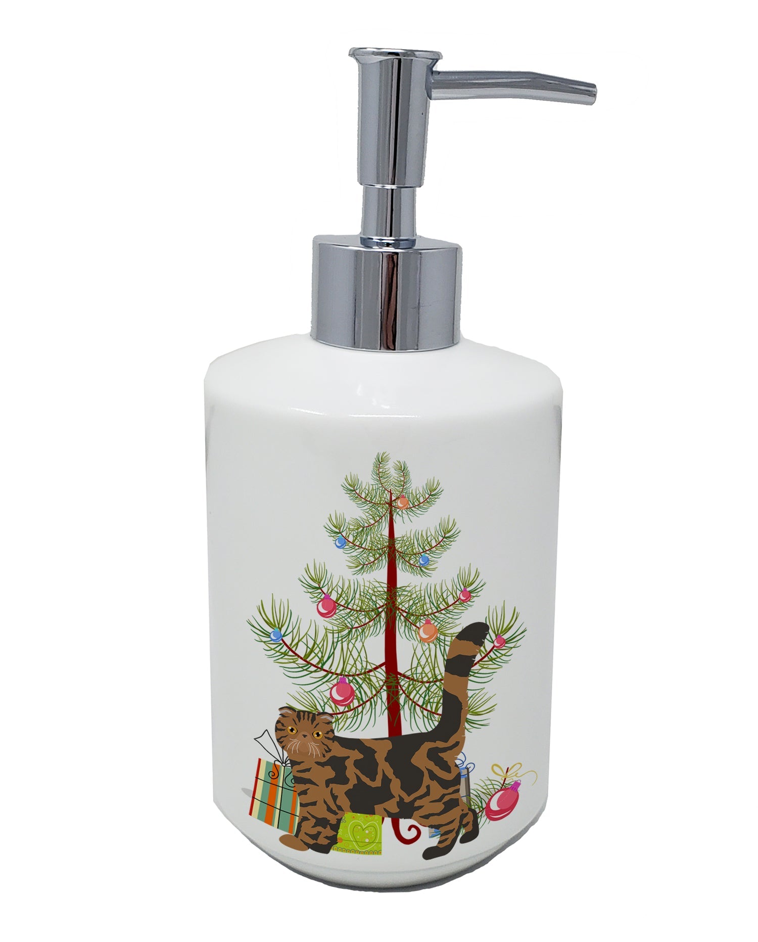 Foldex Exotic Fold Cat Christmas Ceramic Soap Dispenser , Empty Refillable Hand Soap Pump Bottle for Bathroom Kitchen