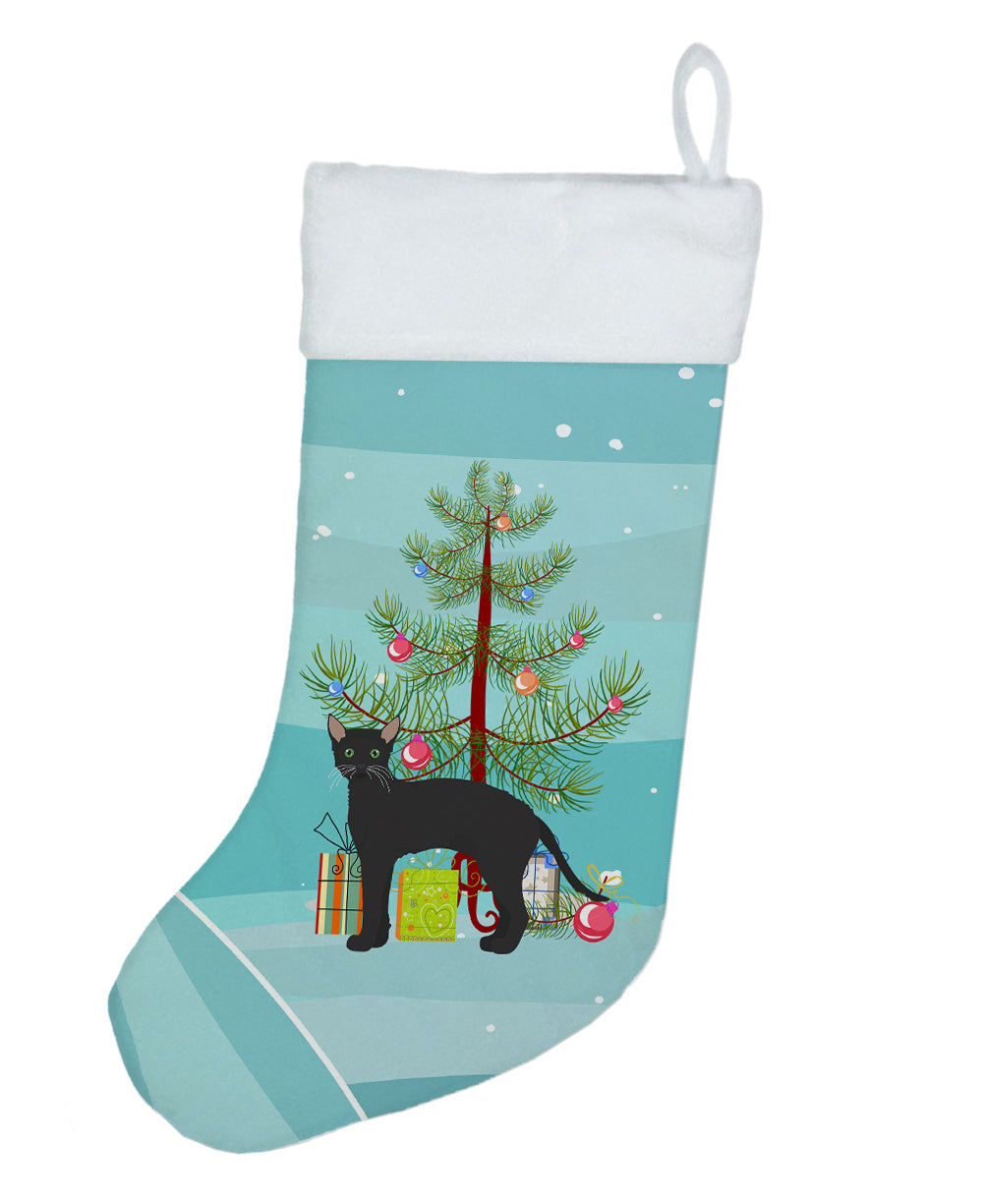 Black German Rex Cat Christmas Holiday Stocking Double-Sided Print, Polyester Suede,11x18, Made in USA