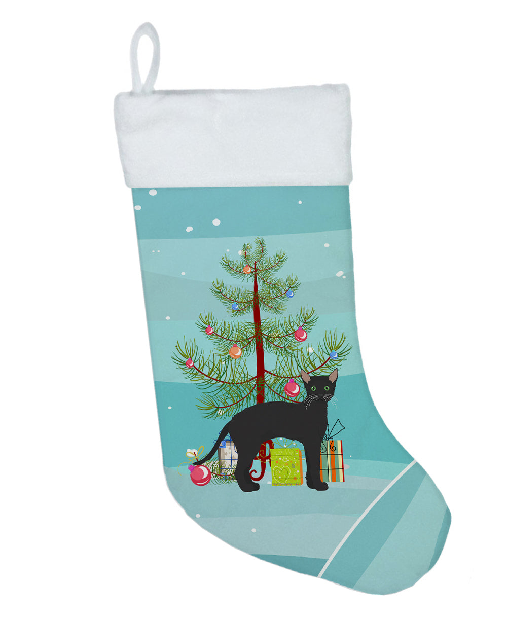 Black German Rex Cat Christmas Holiday Stocking Double-Sided Print, Polyester Suede,11x18, Made in USA