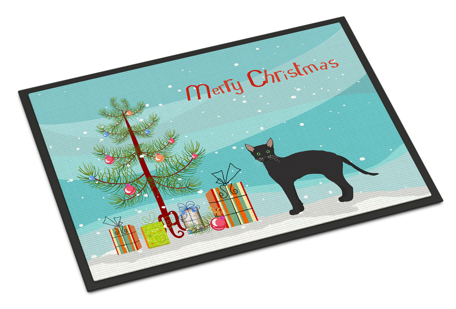 Black German Rex Cat Christmas Doormat Indoor Outdoor 24H X 36W Front Door Mat Rugs for Entryway, Non Slip Washable Low Pile,