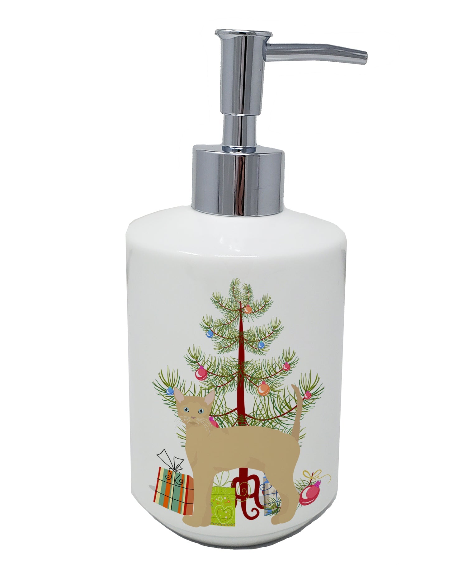 German Rex Cat Christmas Ceramic Soap Dispenser , Empty Refillable Hand Soap Pump Bottle for Bathroom Kitchen