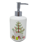 German Rex Cat Christmas Ceramic Soap Dispenser , Empty Refillable Hand Soap Pump Bottle for Bathroom Kitchen