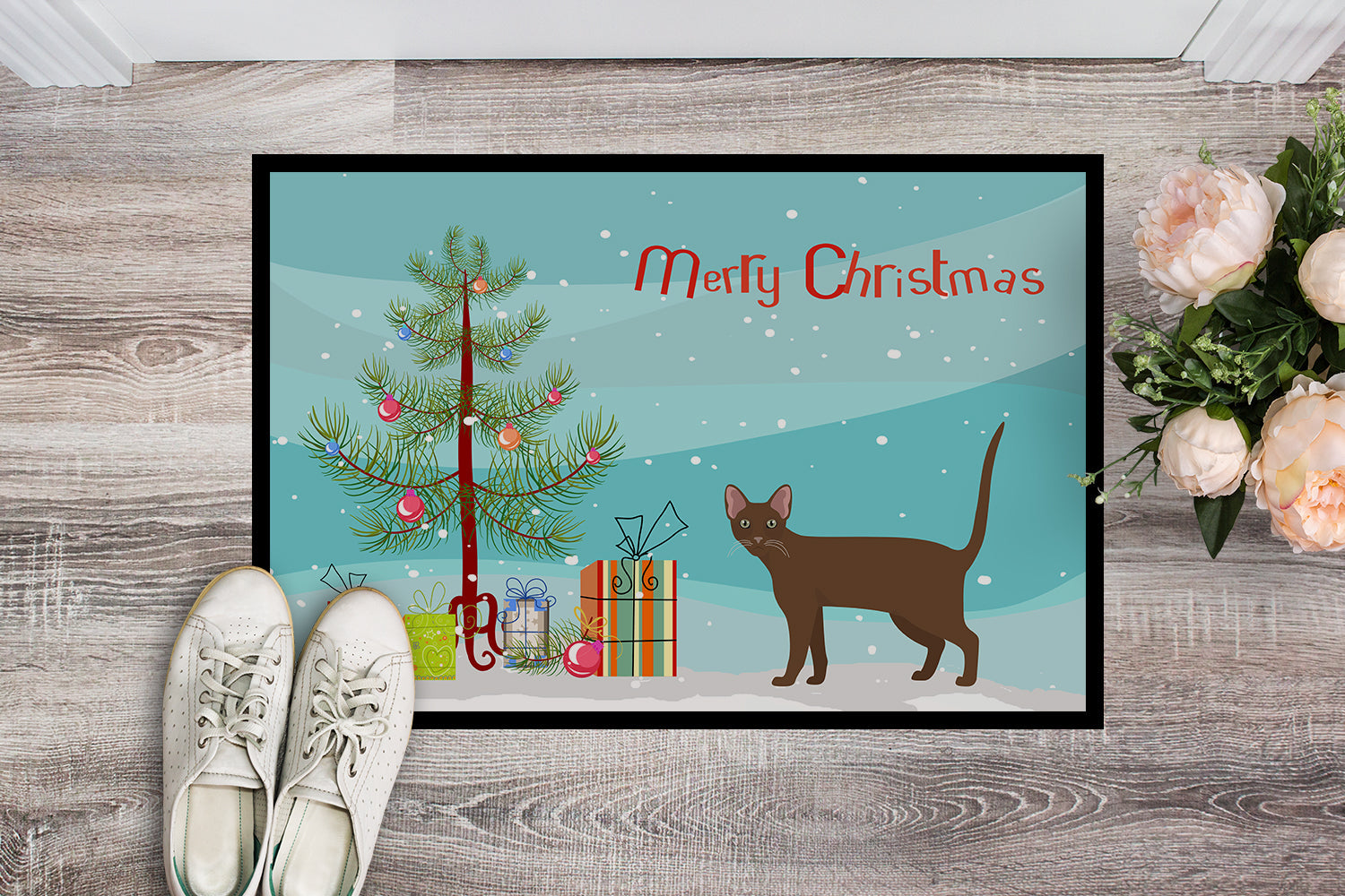 Havana Brown Cat Christmas Doormat Indoor Outdoor 24H X 36W Front Door Mat Rugs for Entryway, Non Slip Washable Low Pile,
