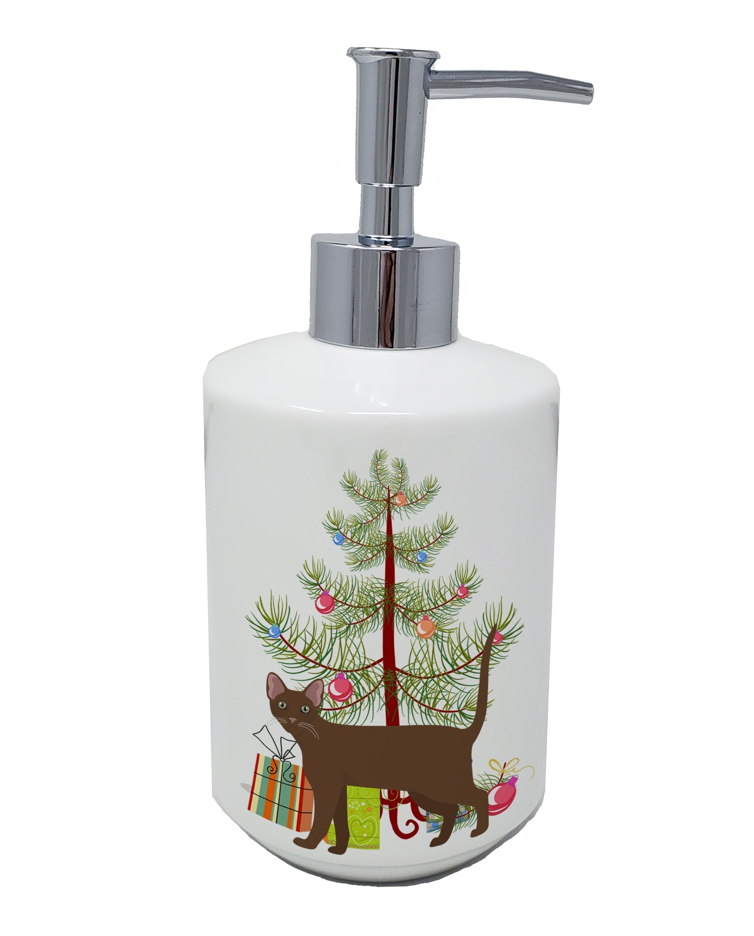 Havana Brown Cat Christmas Ceramic Soap Dispenser , Empty Refillable Hand Soap Pump Bottle for Bathroom Kitchen