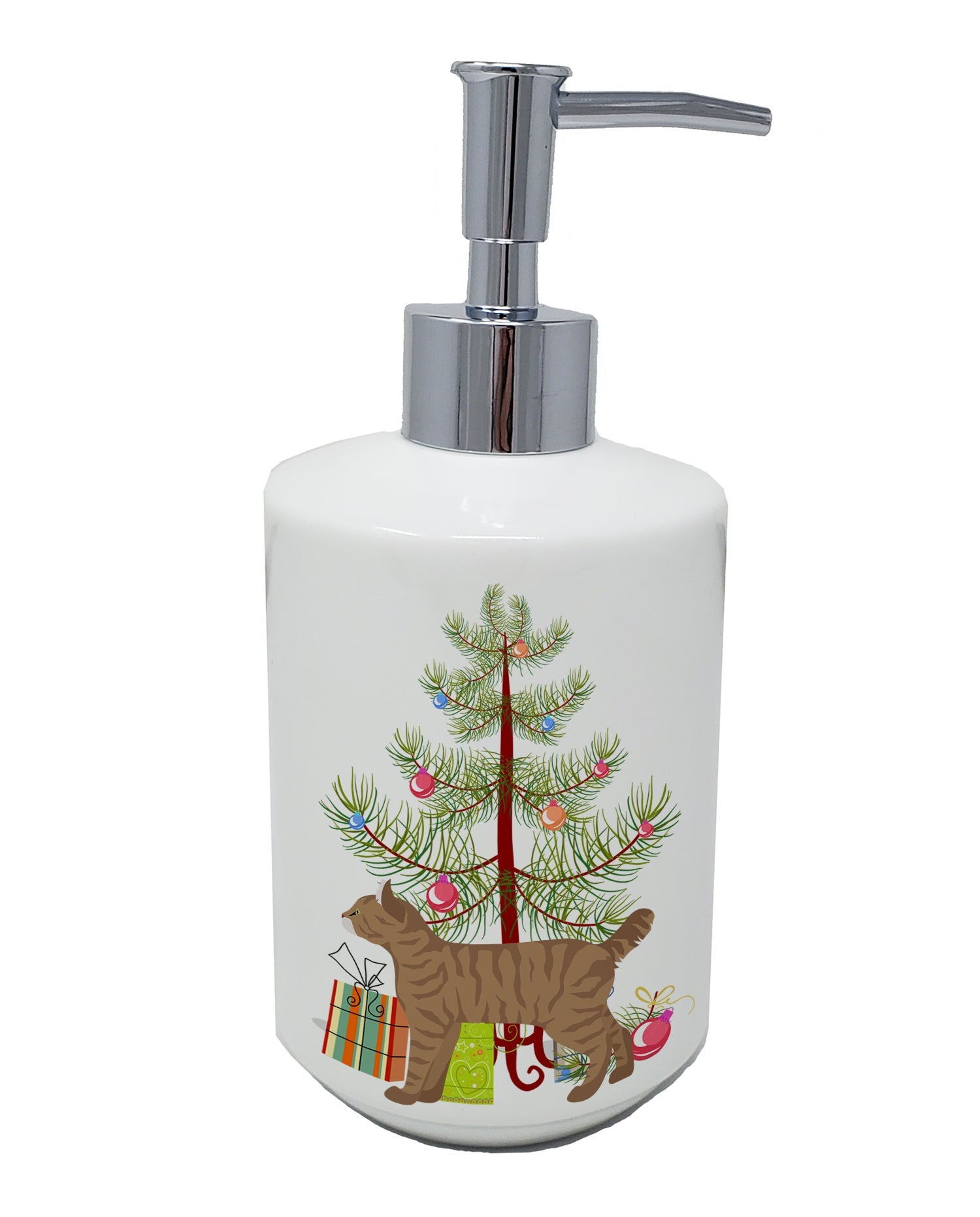 Highlander Lynx Cat Christmas Ceramic Soap Dispenser , Empty Refillable Hand Soap Pump Bottle for Bathroom Kitchen