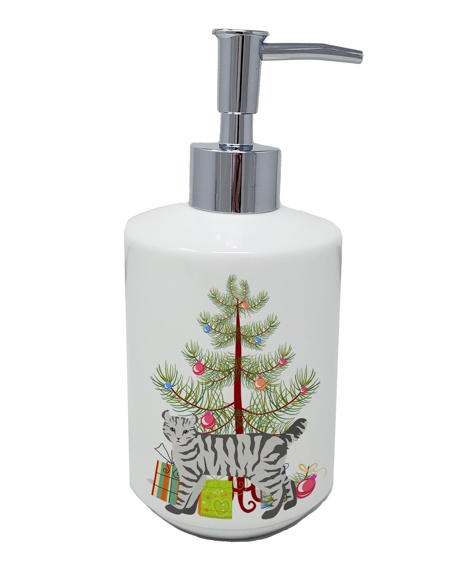 Highlander Lynx Cat Christmas Ceramic Soap Dispenser , Empty Refillable Hand Soap Pump Bottle for Bathroom Kitchen