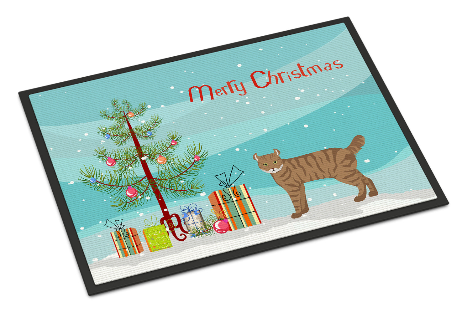 Highlander Lynx Cat Christmas Doormat Indoor Outdoor 18H X 27W Front Door Mat Rugs for Entryway, Non Slip Washable