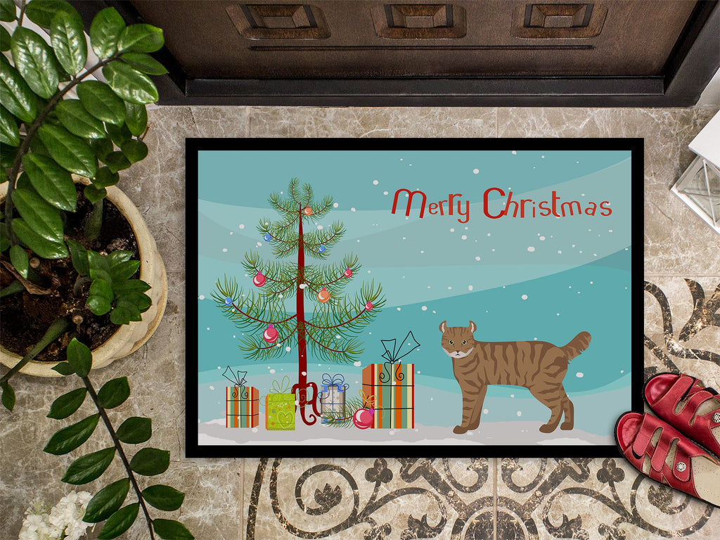 Highlander Lynx Cat Christmas Doormat Indoor Outdoor 18H X 27W Front Door Mat Rugs for Entryway, Non Slip Washable