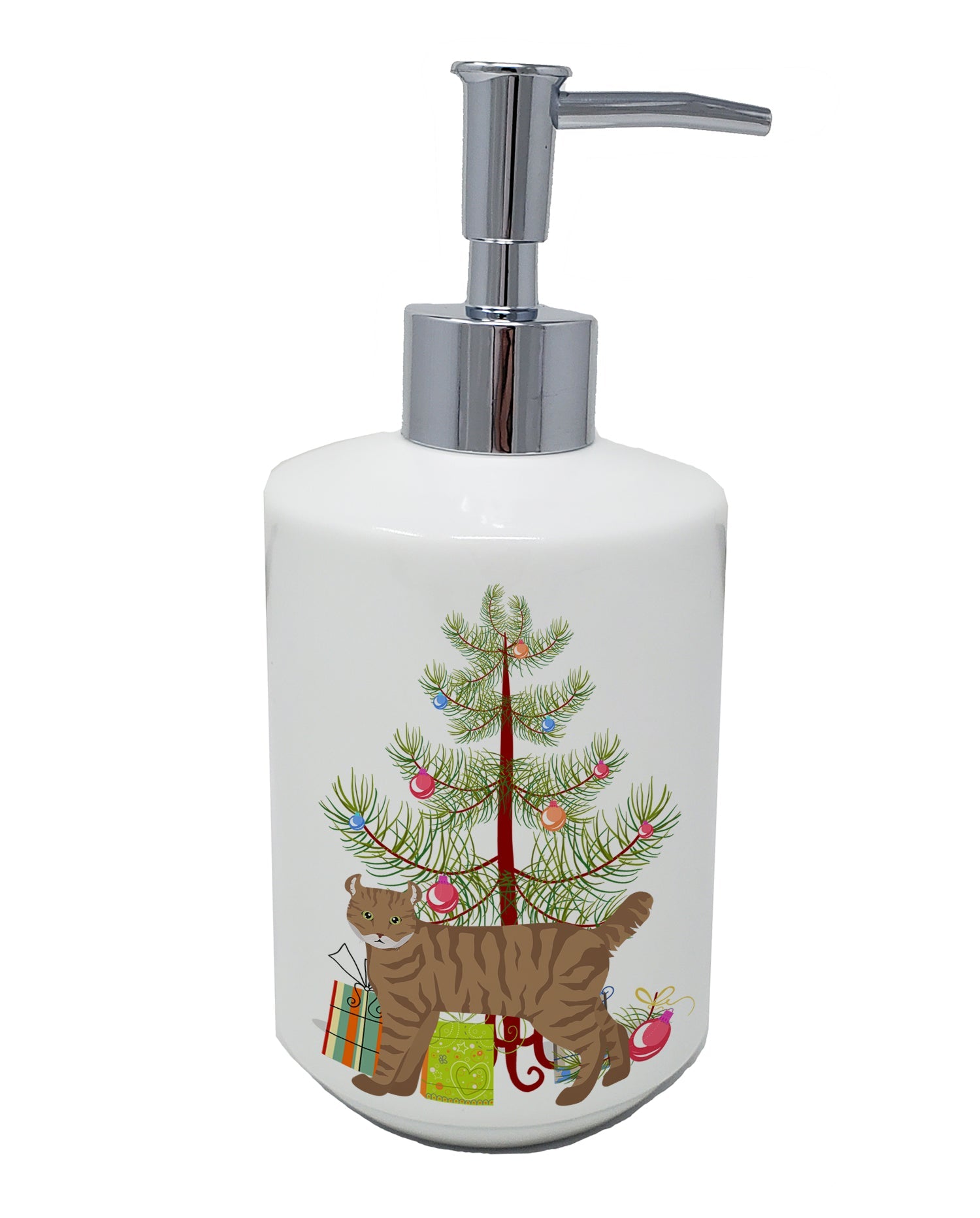 Highlander Lynx Cat Christmas Ceramic Soap Dispenser , Empty Refillable Hand Soap Pump Bottle for Bathroom Kitchen