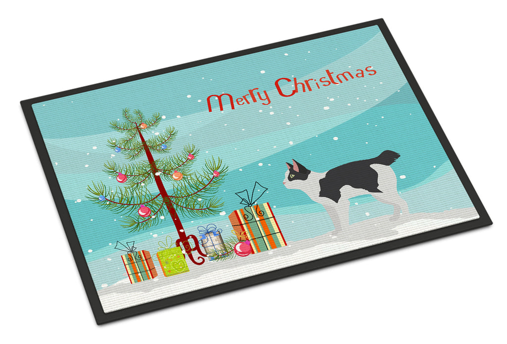 Japanese Bobtail Cat Christmas Doormat Indoor Outdoor 24H X 36W Front Door Mat Rugs for Entryway, Non Slip Washable Low Pile,