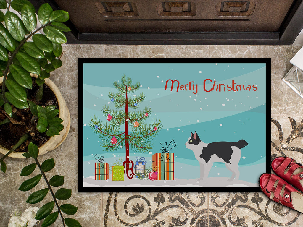 Japanese Bobtail Cat Christmas Doormat Indoor Outdoor 24H X 36W Front Door Mat Rugs for Entryway, Non Slip Washable Low Pile,