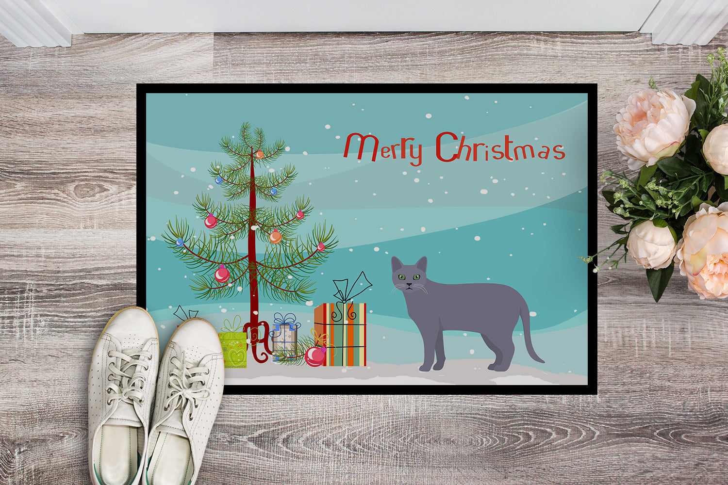 Korat Cat Christmas Doormat Indoor Outdoor 18H X 27W Front Door Mat Rugs for Entryway, Non Slip Washable
