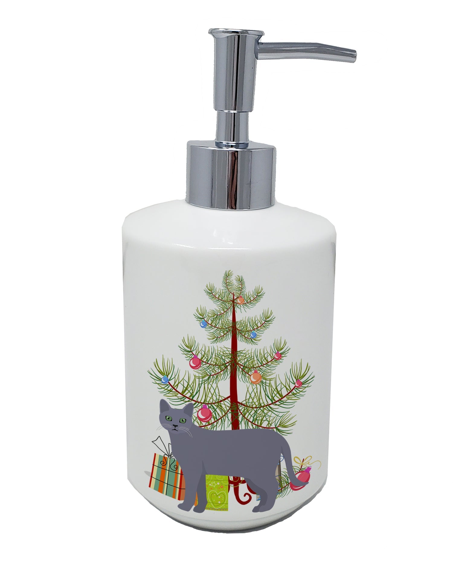 Korat Cat Christmas Ceramic Soap Dispenser , Empty Refillable Hand Soap Pump Bottle for Bathroom Kitchen