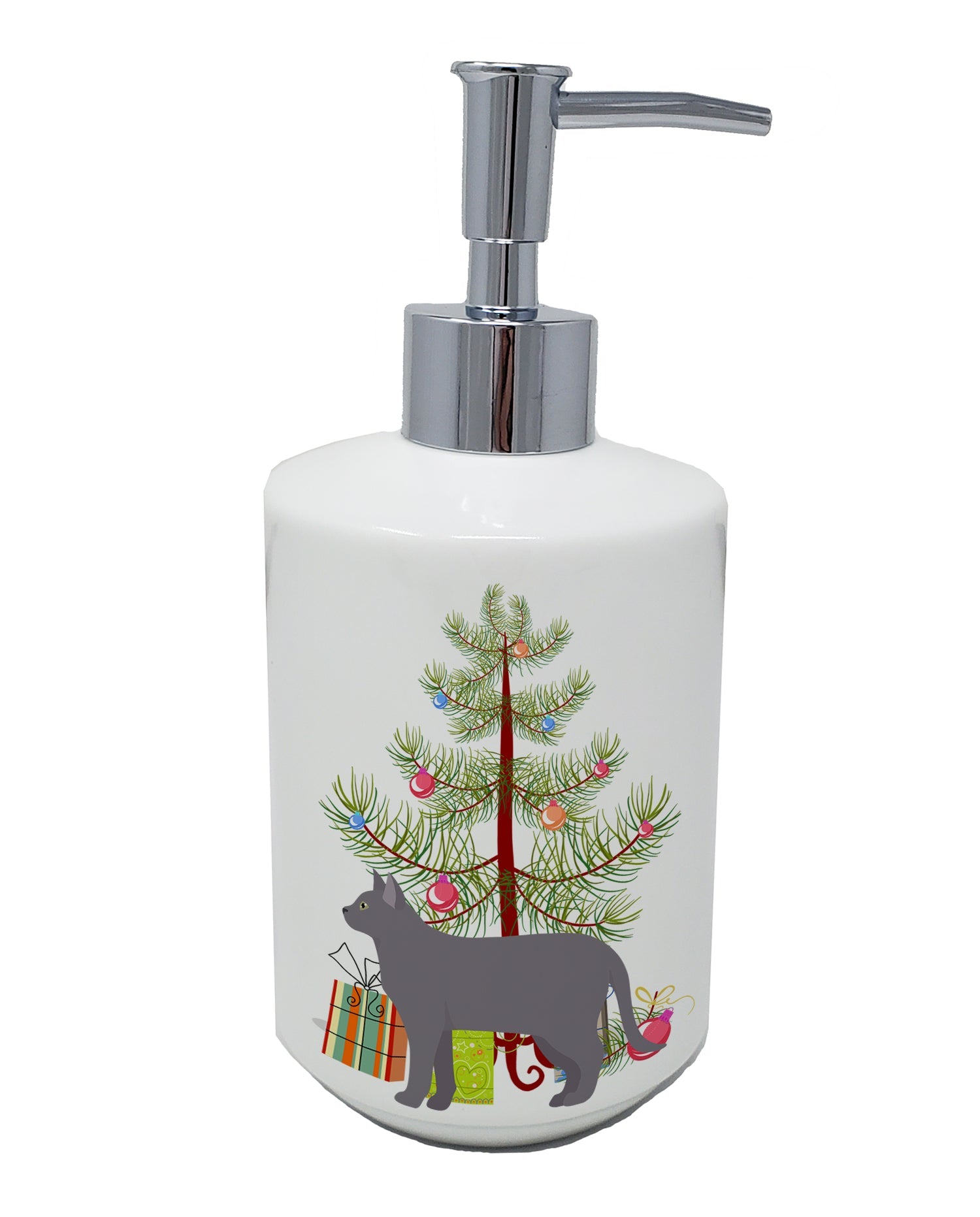 Korat Cat Christmas Ceramic Soap Dispenser , Empty Refillable Hand Soap Pump Bottle for Bathroom Kitchen