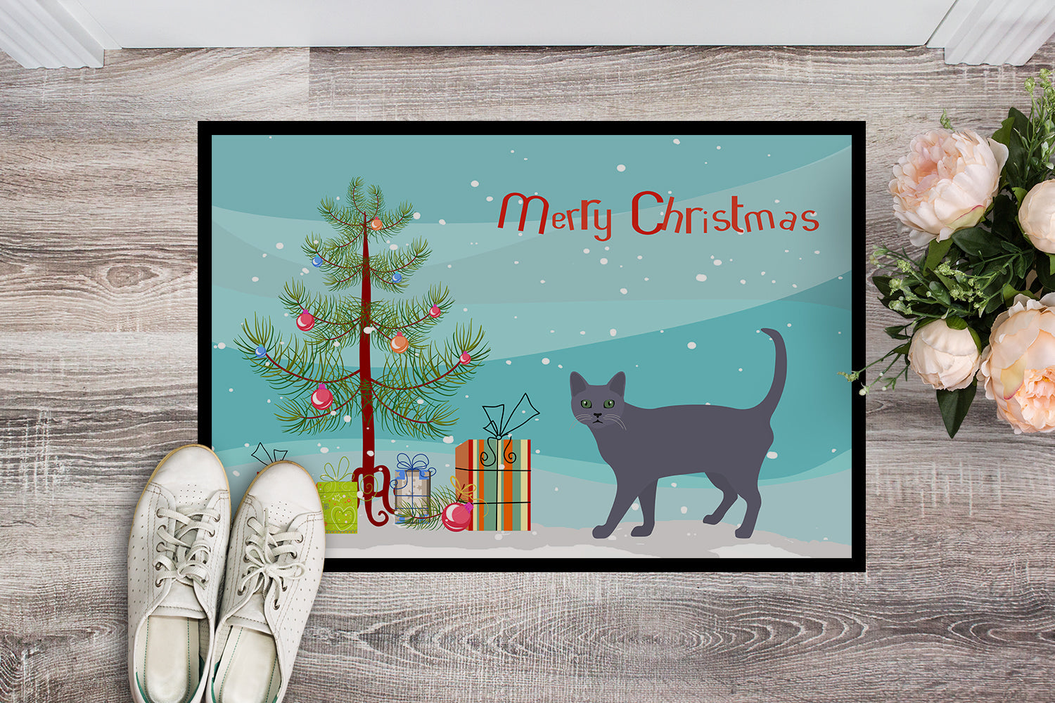 Korat Cat Christmas Doormat Indoor Outdoor 18H X 27W Front Door Mat Rugs for Entryway, Non Slip Washable