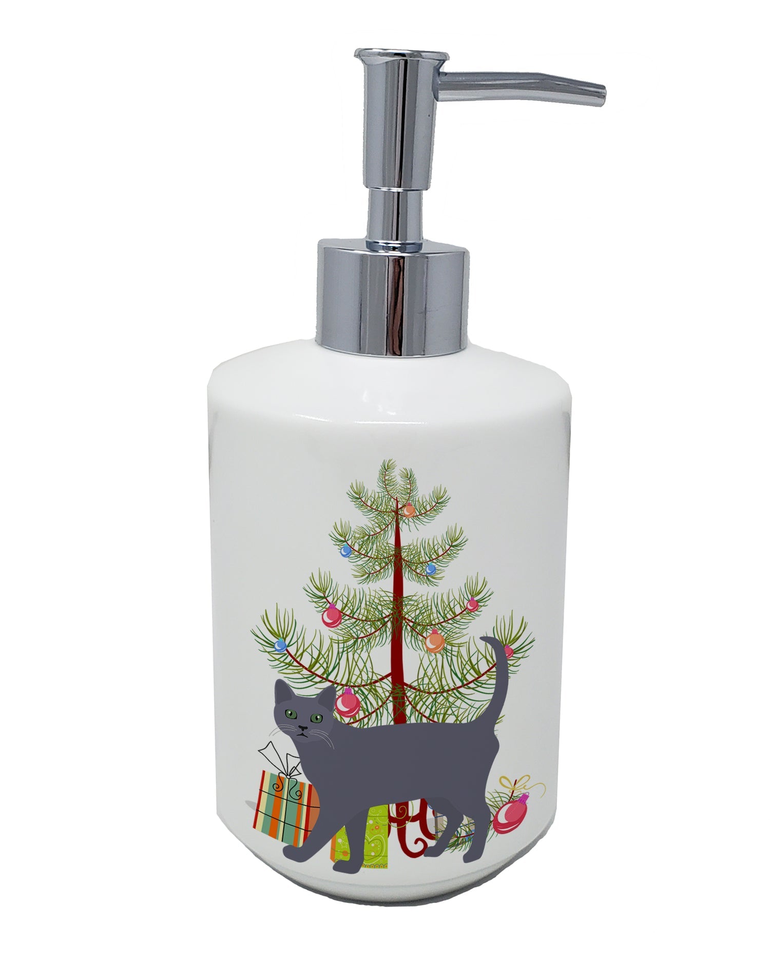 Korat Cat Christmas Ceramic Soap Dispenser , Empty Refillable Hand Soap Pump Bottle for Bathroom Kitchen