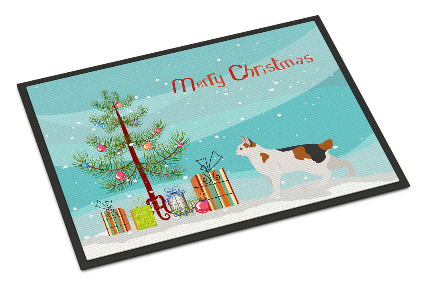 Korean Bobtail Cat Christmas Doormat Indoor Outdoor 24H X 36W Front Door Mat Rugs for Entryway, Non Slip Washable Low Pile,