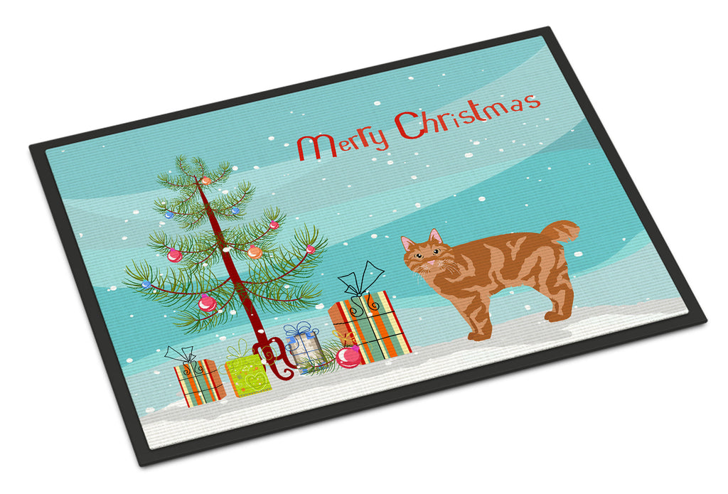 Kurilian Bobtail Cat Christmas Doormat Indoor Outdoor 24H X 36W Front Door Mat Rugs for Entryway, Non Slip Washable Low Pile,