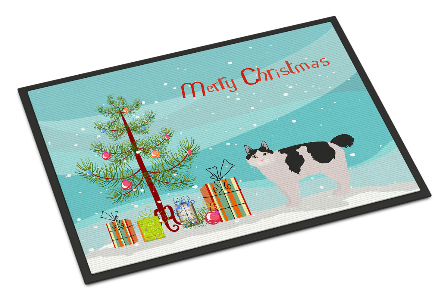 Kurilian Bobtail Cat Christmas Doormat Indoor Outdoor 24H X 36W Front Door Mat Rugs for Entryway, Non Slip Washable Low Pile,