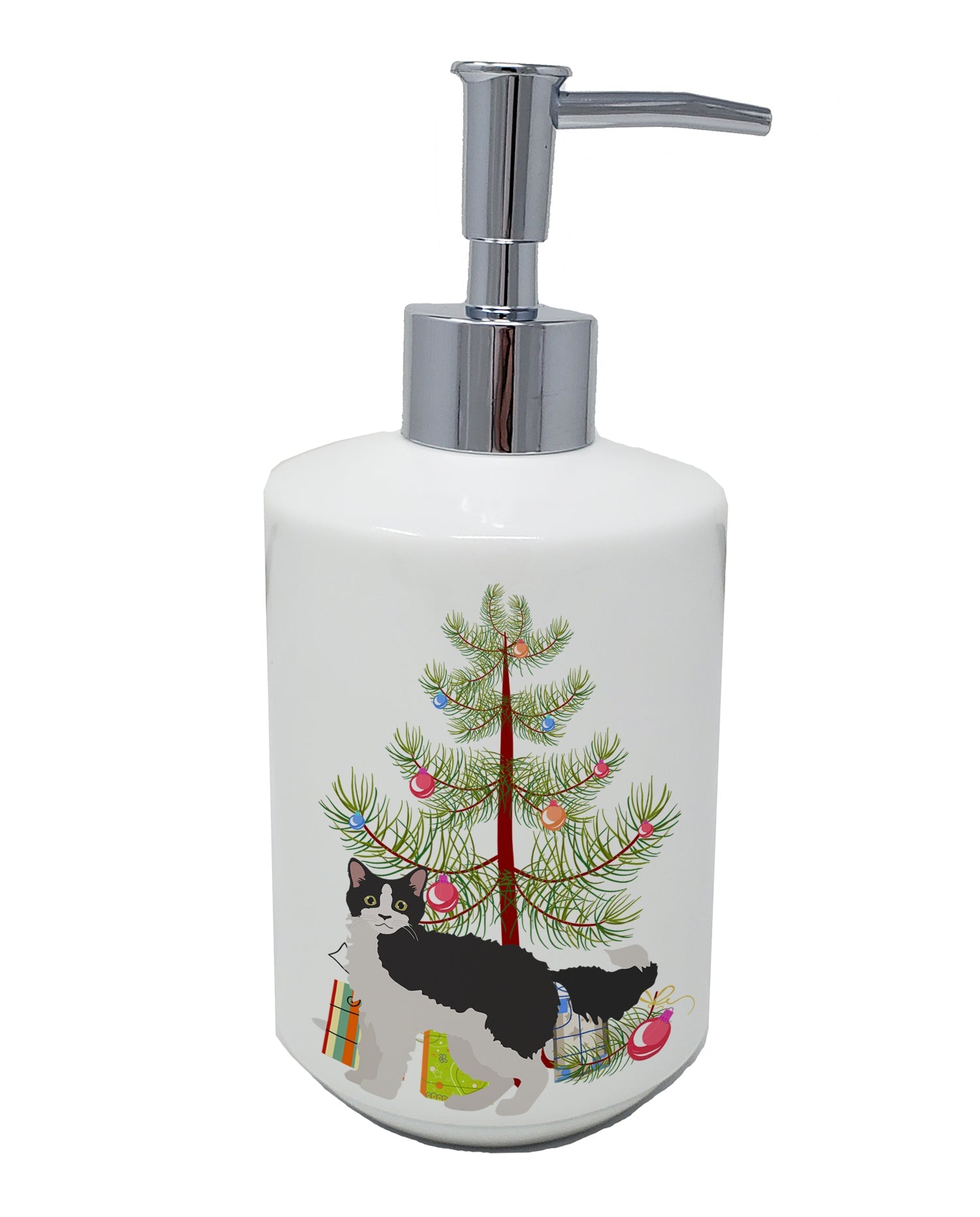 La Perm Cat Christmas Ceramic Soap Dispenser , Empty Refillable Hand Soap Pump Bottle for Bathroom Kitchen