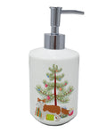 La Perm Cat Christmas Ceramic Soap Dispenser , Empty Refillable Hand Soap Pump Bottle for Bathroom Kitchen