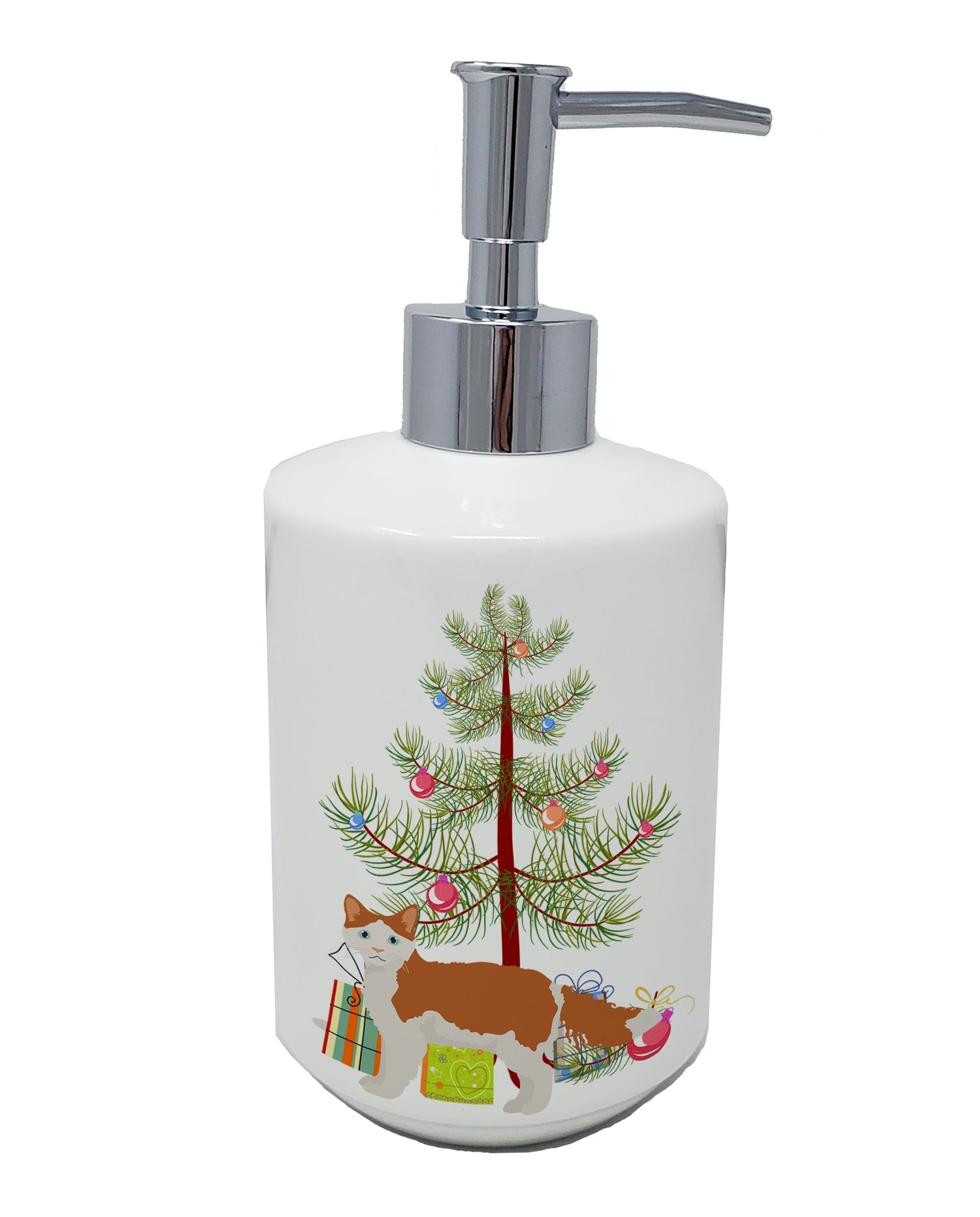 La Perm Cat Christmas Ceramic Soap Dispenser , Empty Refillable Hand Soap Pump Bottle for Bathroom Kitchen
