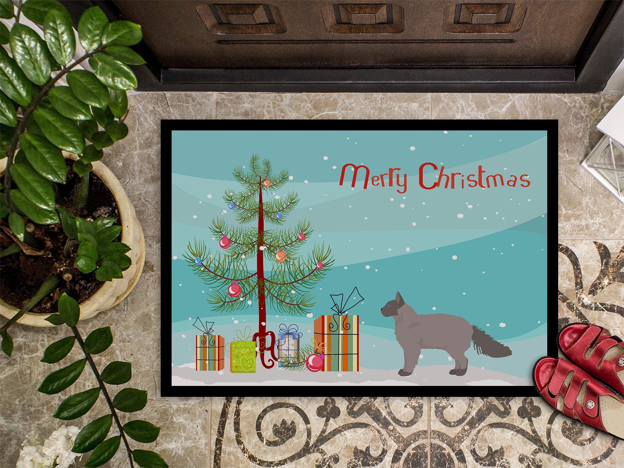 La Perm Cat Merry Christmas Doormat Indoor Outdoor 18H X 27W Front Door Mat Rugs for Entryway, Non Slip Washable