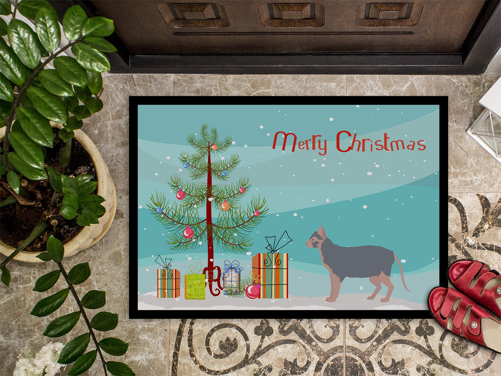 Lykoi Cat Merry Christmas Doormat Indoor Outdoor 18H X 27W Front Door Mat Rugs for Entryway, Non Slip Washable