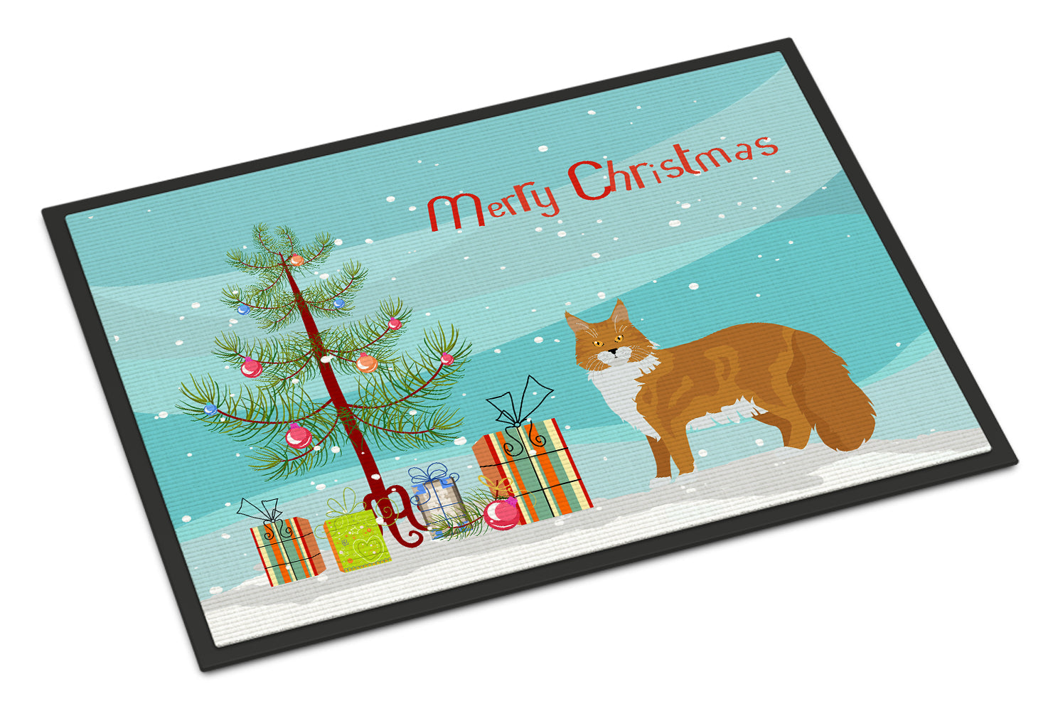 Maine Coon Cat Christmas Doormat Indoor Outdoor 24H X 36W Front Door Mat Rugs for Entryway, Non Slip Washable Low Pile,