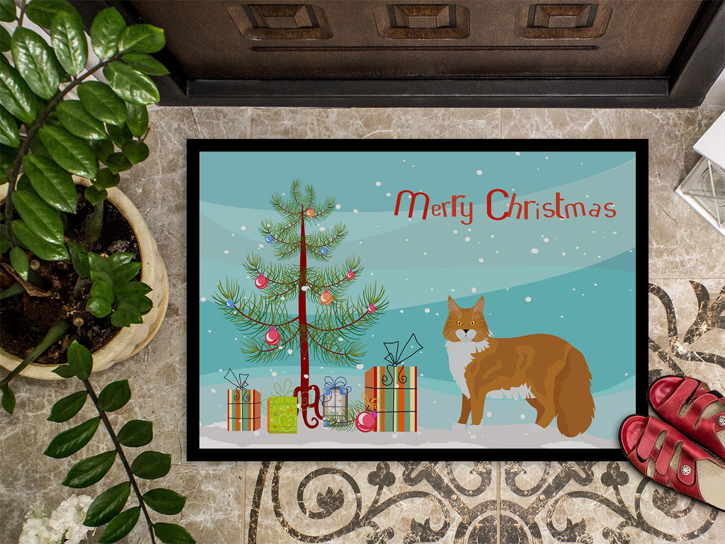 Maine Coon Cat Christmas Doormat Indoor Outdoor 24H X 36W Front Door Mat Rugs for Entryway, Non Slip Washable Low Pile,