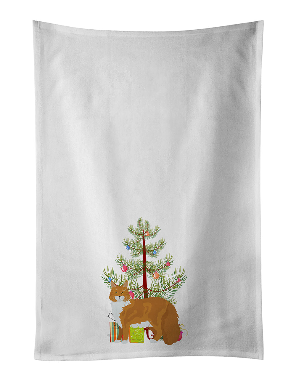 Maine Coon Cat Christmas Kitchen Towel Set of 2 White Dish Towels Decorative Bathroom Hand towel for Hand, Face, Hair, Yoga, Tea, Dishcloth, 19 X 28", White