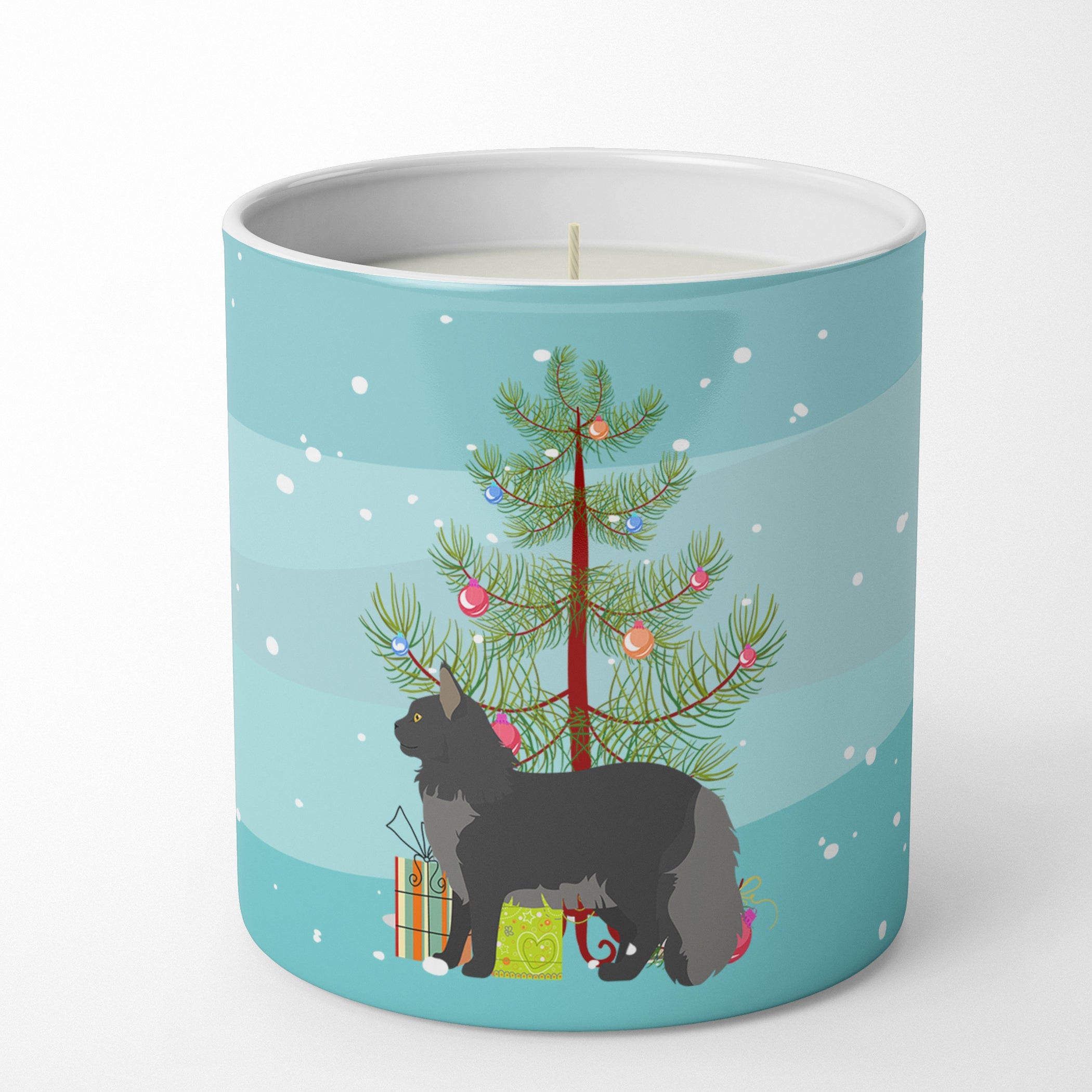 Maine Coon Cat Christmas Decorative Soy Candle Nature Soy Wax Essential Oil Home Decor Ideal for Bedroom Kitchen Bath Office Gift, 10 oz