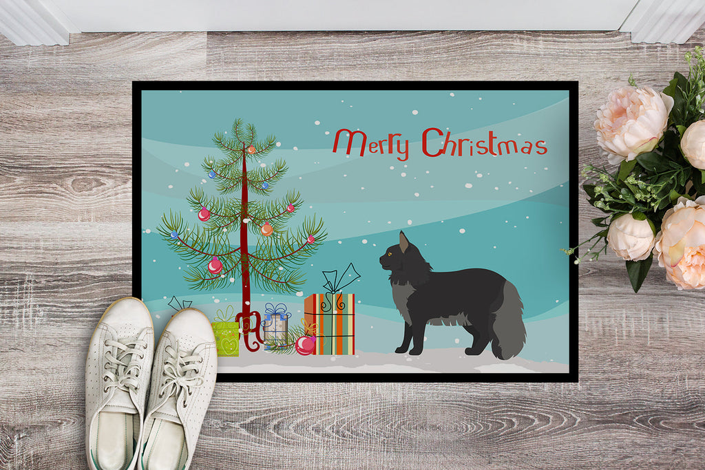 Maine Coon Cat Christmas Doormat Indoor Outdoor 18H X 27W Front Door Mat Rugs for Entryway, Non Slip Washable