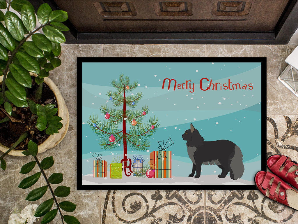 Maine Coon Cat Christmas Doormat Indoor Outdoor 18H X 27W Front Door Mat Rugs for Entryway, Non Slip Washable
